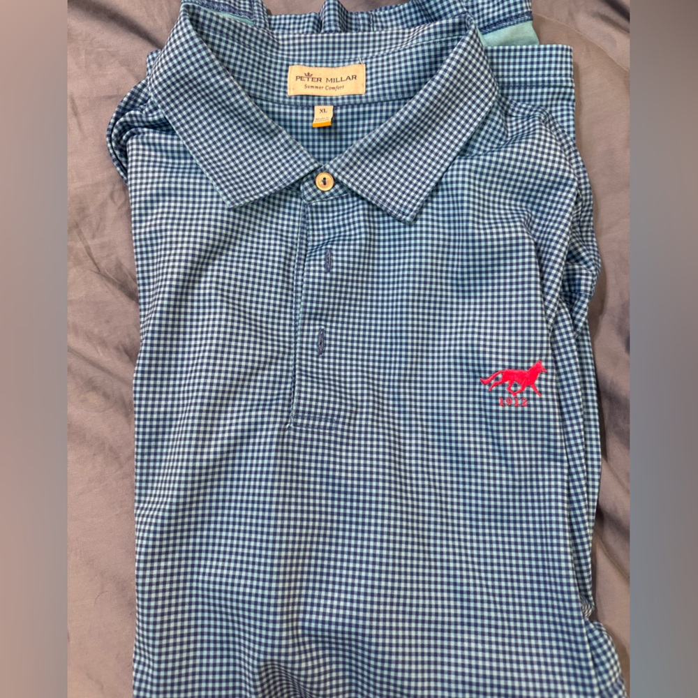 Peter Millar Blue Gingham Polo Shirt